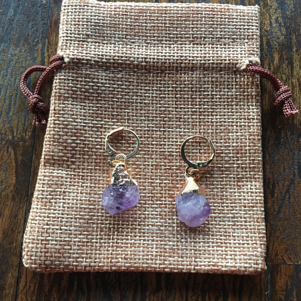 Raw Amethyst Earrings Amethyst Earrings Crystal Earrings Genuine Amethyst
